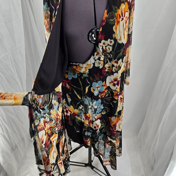 725-14 Connected Apparel Elegant Floral Mesh Faux Wrap dress Size 18W - Picture 7 of 9